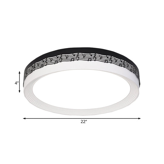 Contemporary LED Ceiling Lamp in Black, Round 18"/22"/30" Dia, Flush Mount with Warm/White Lighting and Rhythm Pattern