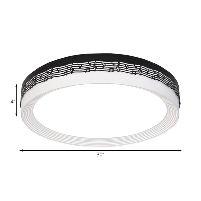 Contemporary LED Ceiling Lamp in Black, Round 18"/22"/30" Dia, Flush Mount with Warm/White Lighting and Rhythm Pattern