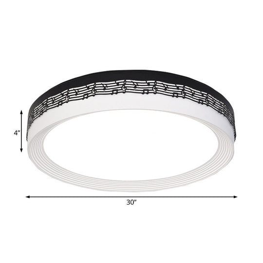 Contemporary LED Ceiling Lamp in Black, Round 18"/22"/30" Dia, Flush Mount with Warm/White Lighting and Rhythm Pattern