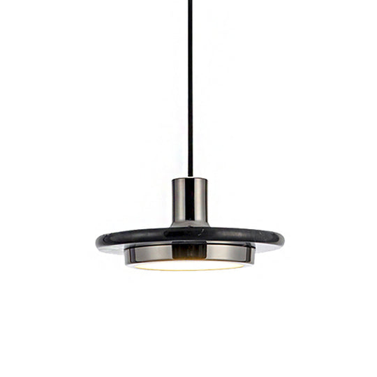 Modern Round Metal Pendant Lighting: 1-Light White/Black/Green Ceiling Lamp with Marble Ring