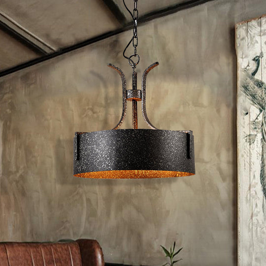 Black Metal Pendant Lamp With Elk Vintage Chandelier Light Fixture - 3-Light Drum Shade 12.5/20 Wide