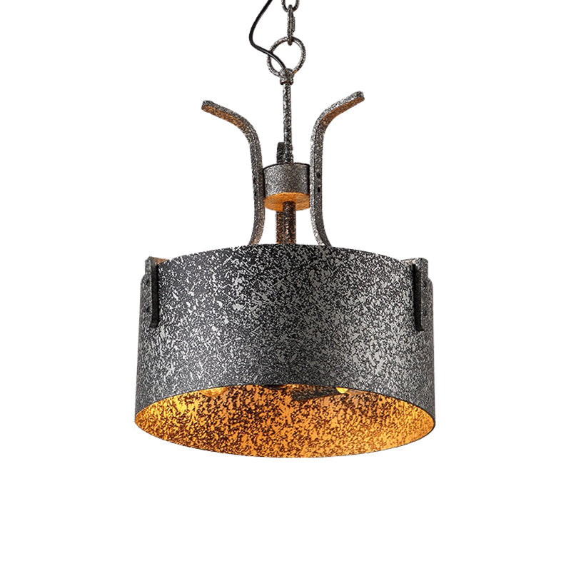 Vintage Metal Black Pendant Lamp with Elk Décor, 12.5"/20" Wide