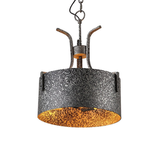 Black Metal Pendant Lamp With Elk Vintage Chandelier Light Fixture - 3-Light Drum Shade 12.5/20 Wide