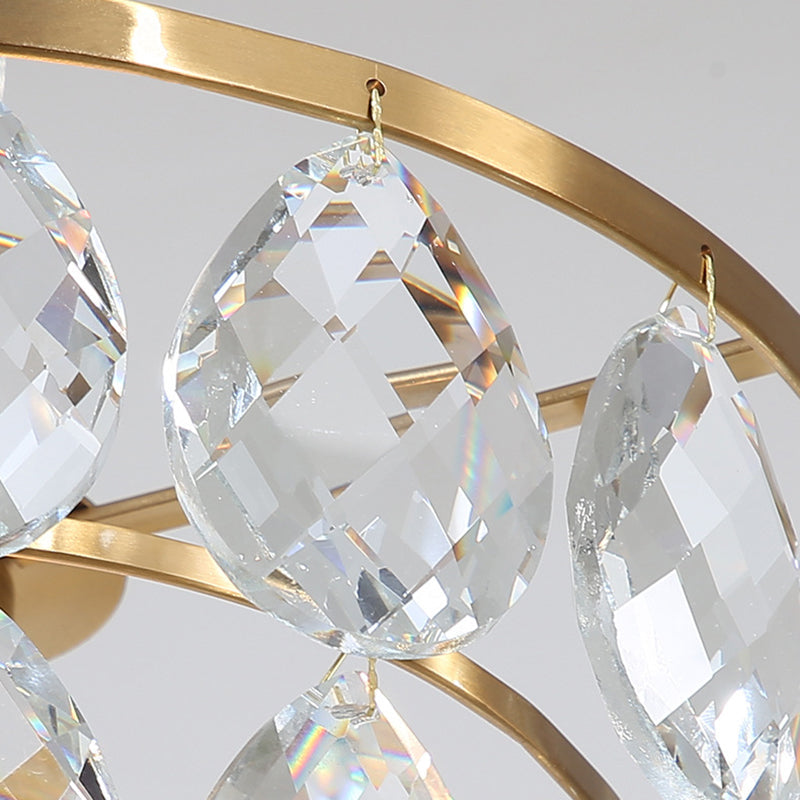 Modern Teardrop Crystal Pendant Light – Round Ceiling Brass Light for Living Room