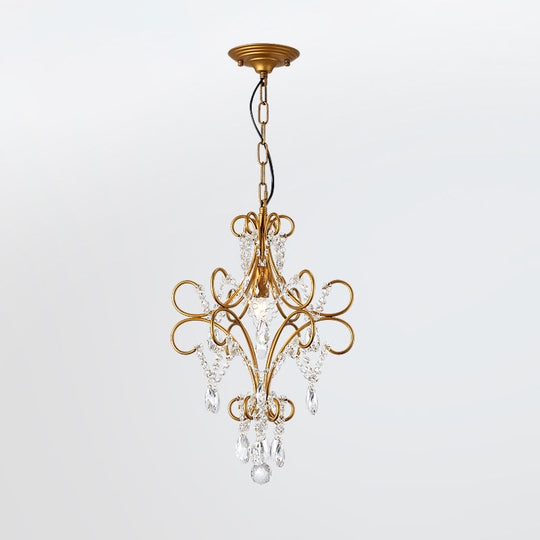 Modern Gold Iron Bent Arm Pendant Light Fixture with Glass Strand - 1 Light Hanging