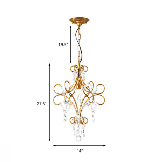 Modern Gold Iron Bent Arm Pendant Light Fixture with Glass Strand - 1 Light Hanging