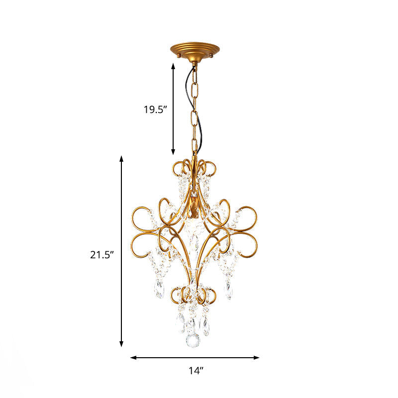 Modern Gold Pendant Light With Glass Strand - Iron Bent Arm Frame
