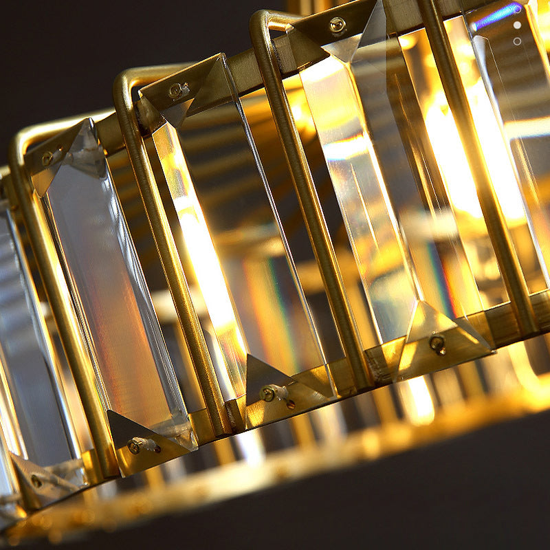 Contemporary Crystal Block Drum Pendant Light - Gold, 1 Light, 10"/14" Wide