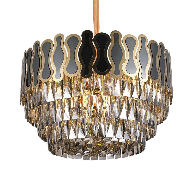 Modern Metal and Crystal Tiered Hanging Light Fixture - 8/11 Lights - Black Chandelier - 18"/23.5" Wide