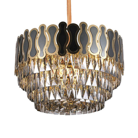 Modern Metal and Crystal Tiered Hanging Light Fixture - 8/11 Lights - Black Chandelier - 18"/23.5" Wide
