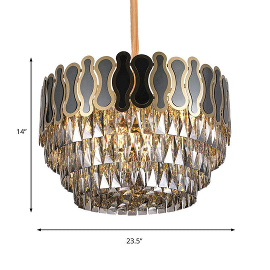 Modern Metal and Crystal Tiered Hanging Light Fixture - 8/11 Lights - Black Chandelier - 18"/23.5" Wide