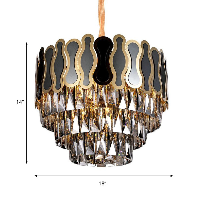 Modern Metal and Crystal Tiered Hanging Light Fixture - 8/11 Lights - Black Chandelier - 18"/23.5" Wide