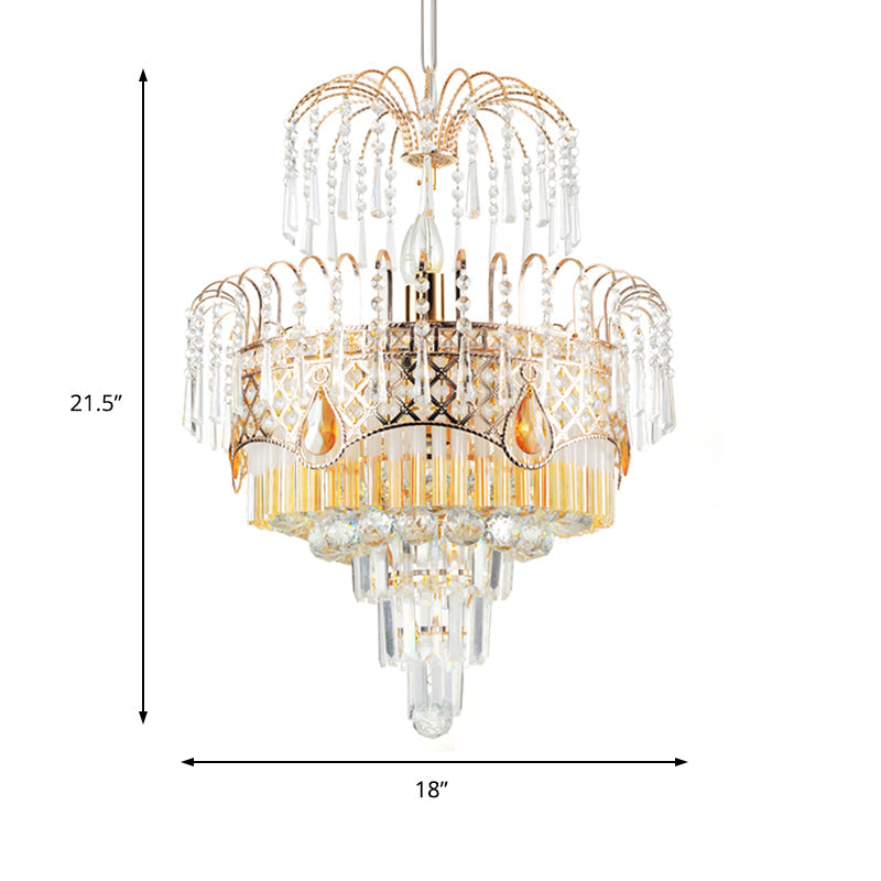 Modern Gold Chandelier Light with Layered Crystal Shade - 3/7 Lights - 18"/19.5" Wide - Dining Room Ceiling Lamp