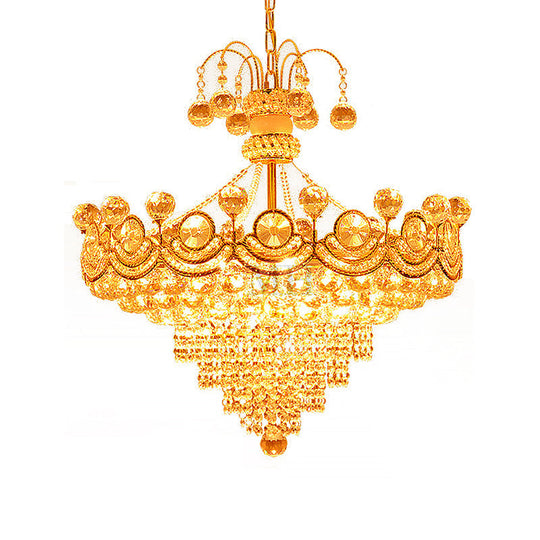Modern Gold Crystal Cone Chandelier - 10-Light Ceiling Light For Dining Room