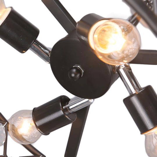 Modern Round Black Chandelier Light with Iron Frame, Metal, and Crystal - 4 Lights