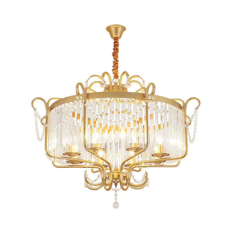 Faceted Clear Crystal Prism Lantern Chandelier with 8 Lights in Black/Gold - Contemporary Living Room Hanging Light