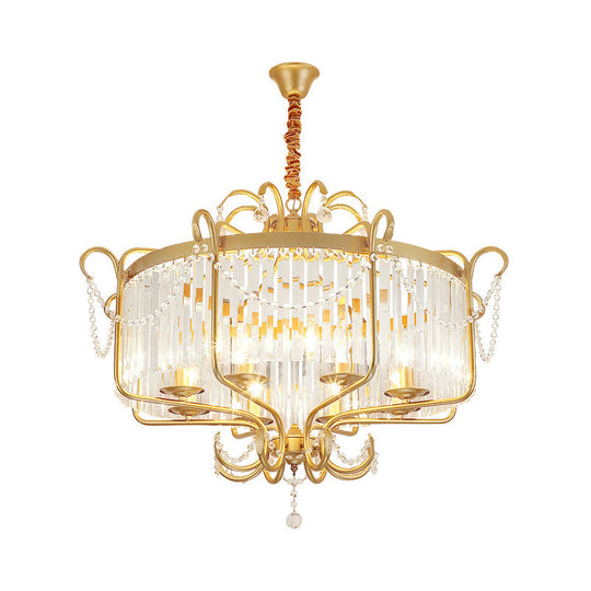 Faceted Clear Crystal Prism Lantern Chandelier with 8 Lights in Black/Gold - Contemporary Living Room Hanging Light