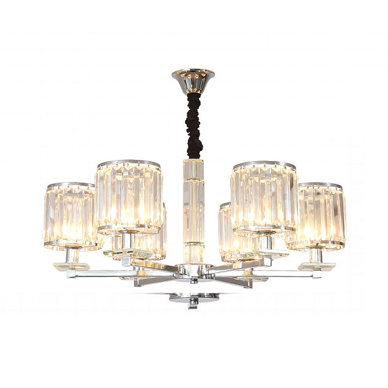 Modern Crystal Cylinder Chandelier Light - Chrome Finish, 3/6 Lights - Bedroom Hanging Fixture