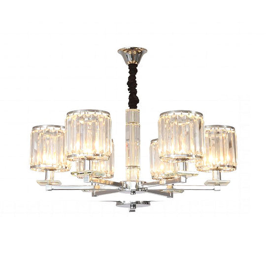Modern Crystal Cylinder Chandelier Light - Chrome Finish, 3/6 Lights - Bedroom Hanging Fixture