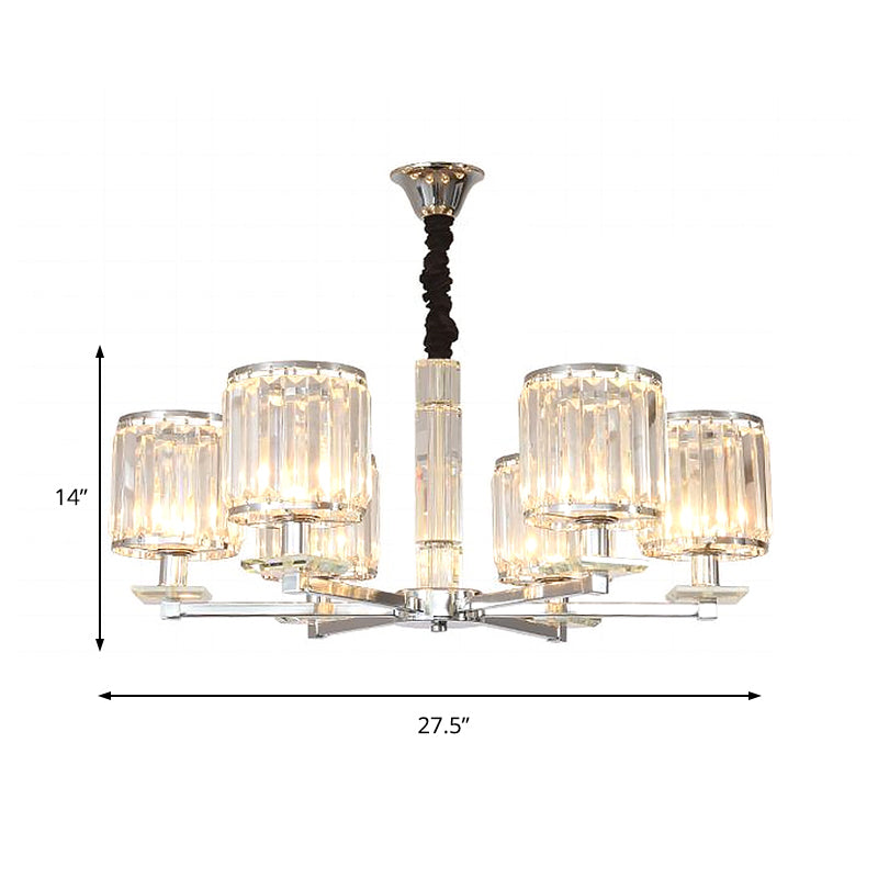 Modern Crystal Cylinder Chandelier Light - Chrome Finish, 3/6 Lights - Bedroom Hanging Fixture