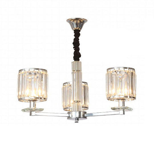 Modern Crystal Cylinder Chandelier Light - Chrome Finish, 3/6 Lights - Bedroom Hanging Fixture