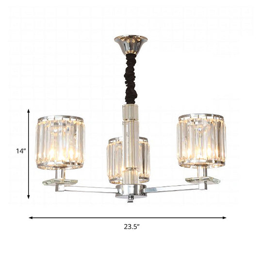 Modern Crystal Cylinder Chandelier Light - Chrome Finish, 3/6 Lights - Bedroom Hanging Fixture