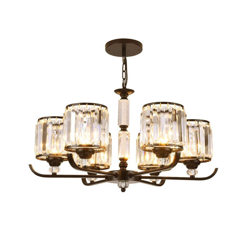 Prismatic Crystal Chandelier Light: Black Cylinder Ceiling Antique Style (3/6/8-Light)