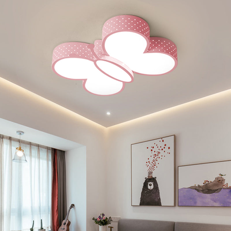 Cartoon Stylish Butterfly Flush Ceiling Light LED Flush Mount Lamp for Bedroom - Metallic Blue/Pink (Warm/White Light)