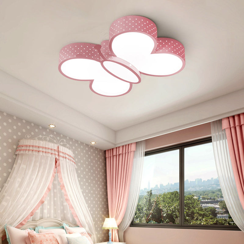 Cartoon Stylish Butterfly Flush Ceiling Light LED Flush Mount Lamp for Bedroom - Metallic Blue/Pink (Warm/White Light)