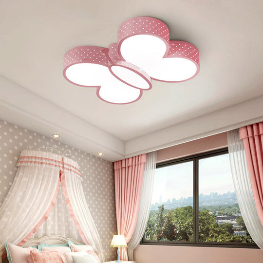 Cartoon Stylish Butterfly Flush Ceiling Light LED Flush Mount Lamp for Bedroom - Metallic Blue/Pink (Warm/White Light)