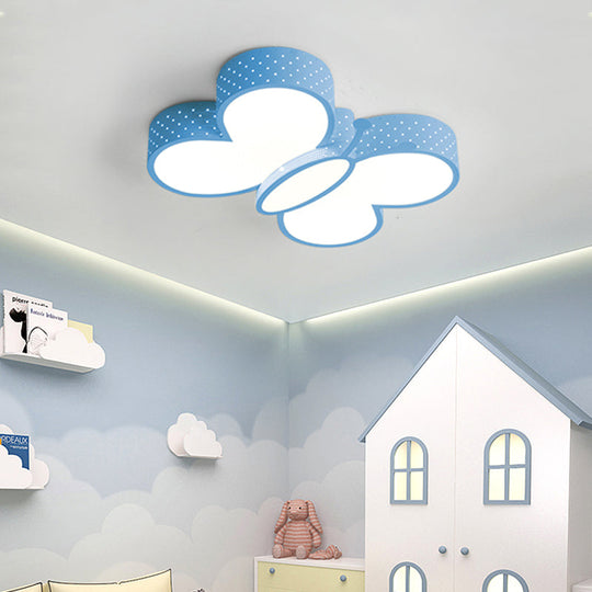 Cartoon Stylish Butterfly Flush Ceiling Light LED Flush Mount Lamp for Bedroom - Metallic Blue/Pink (Warm/White Light)