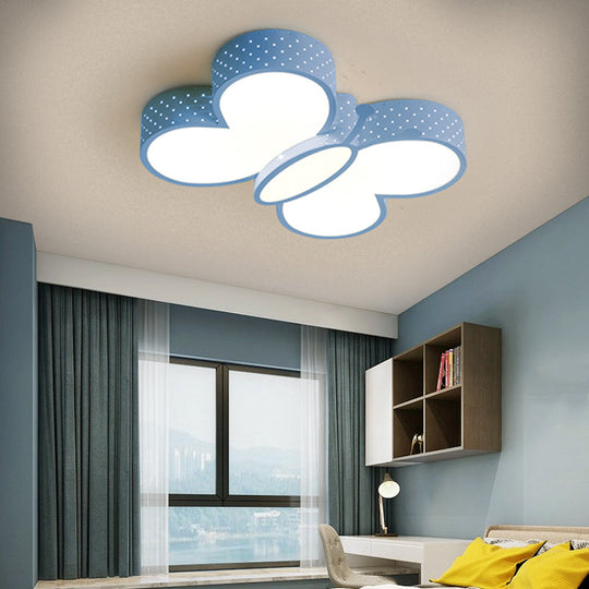 Cartoon Stylish Butterfly Flush Ceiling Light LED Flush Mount Lamp for Bedroom - Metallic Blue/Pink (Warm/White Light)