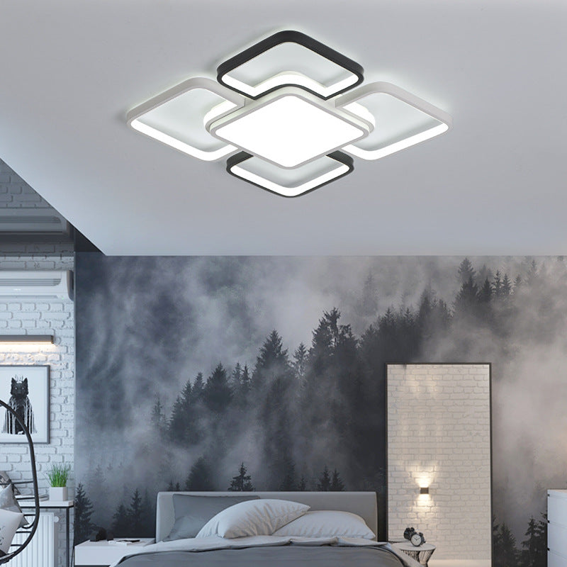Modern LED Ceiling Flush Mount Light - 16/19.5/35.5" - Black & White - Square/Rectangle Lamp - Acrylic Shade - Warm/White Light