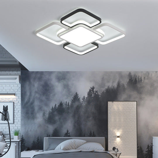 Modern LED Ceiling Flush Mount Light - 16/19.5/35.5" - Black & White - Square/Rectangle Lamp - Acrylic Shade - Warm/White Light