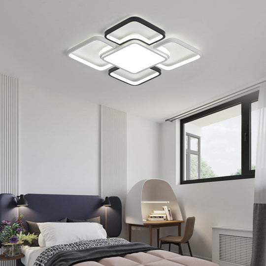 Modern LED Ceiling Flush Mount Light - 16/19.5/35.5" - Black & White - Square/Rectangle Lamp - Acrylic Shade - Warm/White Light