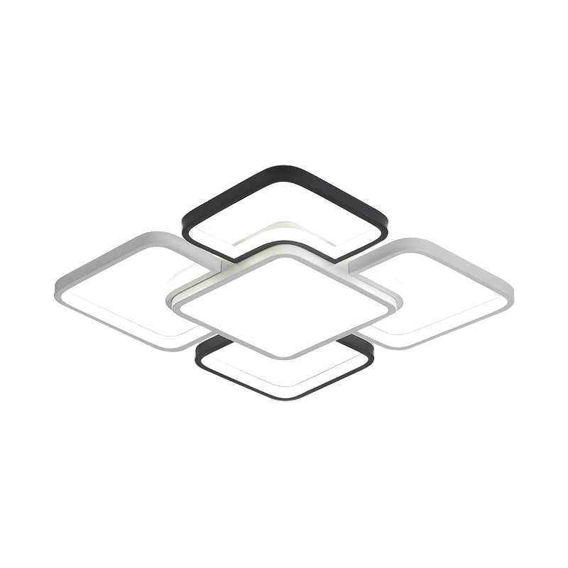 Modern LED Ceiling Flush Mount Light - 16/19.5/35.5" - Black & White - Square/Rectangle Lamp - Acrylic Shade - Warm/White Light