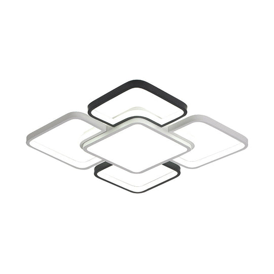 Modern LED Ceiling Flush Mount Light - 16/19.5/35.5" - Black & White - Square/Rectangle Lamp - Acrylic Shade - Warm/White Light