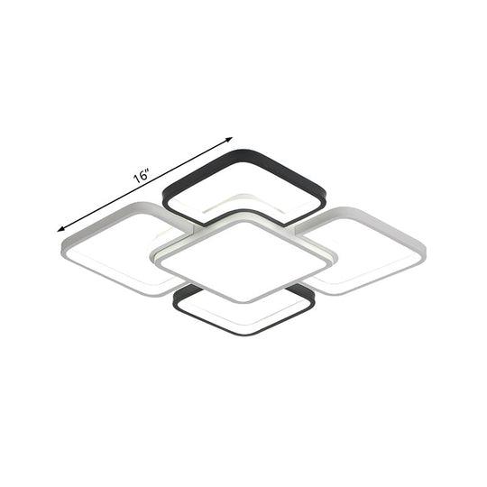 Modern LED Ceiling Flush Mount Light - 16/19.5/35.5" - Black & White - Square/Rectangle Lamp - Acrylic Shade - Warm/White Light