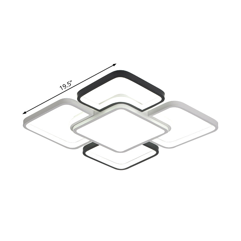 Modern LED Ceiling Flush Mount Light - 16/19.5/35.5" - Black & White - Square/Rectangle Lamp - Acrylic Shade - Warm/White Light