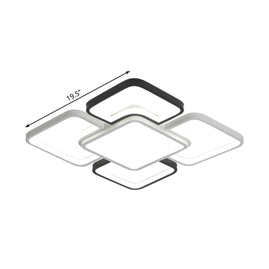 Modern LED Ceiling Flush Mount Light - 16/19.5/35.5" - Black & White - Square/Rectangle Lamp - Acrylic Shade - Warm/White Light
