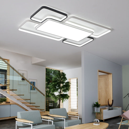 Modern LED Ceiling Flush Mount Light - 16/19.5/35.5" - Black & White - Square/Rectangle Lamp - Acrylic Shade - Warm/White Light