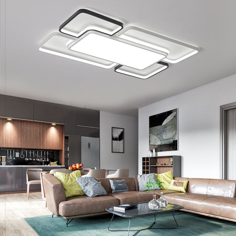 Modern LED Ceiling Flush Mount Light - 16/19.5/35.5" - Black & White - Square/Rectangle Lamp - Acrylic Shade - Warm/White Light