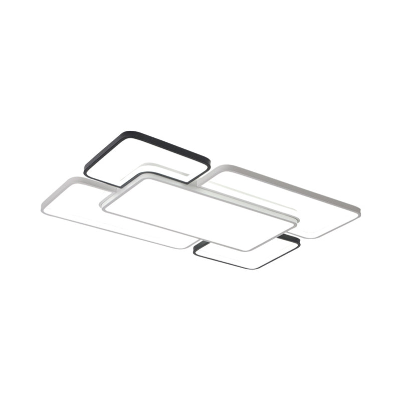Modern LED Ceiling Flush Mount Light - 16/19.5/35.5" - Black & White - Square/Rectangle Lamp - Acrylic Shade - Warm/White Light