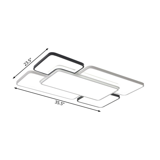 Modern LED Ceiling Flush Mount Light - 16/19.5/35.5" - Black & White - Square/Rectangle Lamp - Acrylic Shade - Warm/White Light