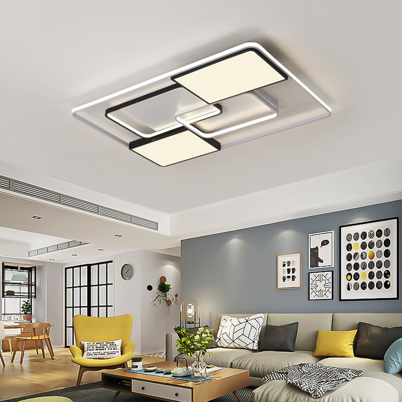 Adjustable Wide LED Flushmount Lighting - Modern White Rhombus/Rectangular Ceiling Lamp for Living Room with Acrylic Shade - Warm/White Light