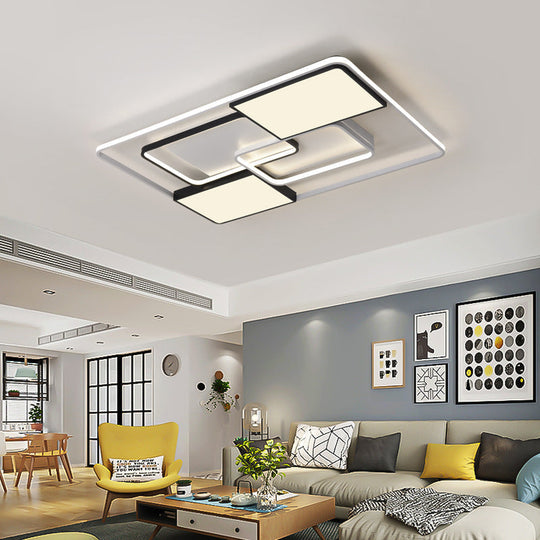 Adjustable Wide LED Flushmount Lighting - Modern White Rhombus/Rectangular Ceiling Lamp for Living Room with Acrylic Shade - Warm/White Light