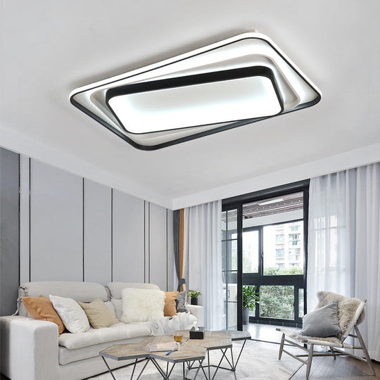 Simple Black Flush Mount Acrylic Ceiling Light for Bedroom - Rectangular/Square, 19.5"/35.5" Wide - Warm/White Light