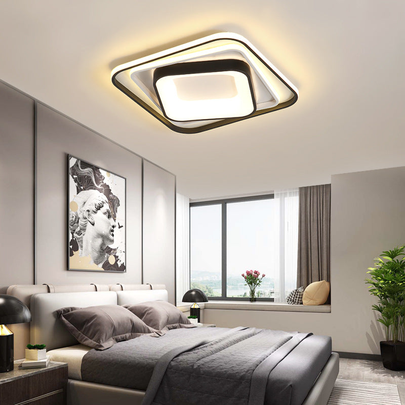 Simple Black Flush Mount Acrylic Ceiling Light for Bedroom - Rectangular/Square, 19.5"/35.5" Wide - Warm/White Light