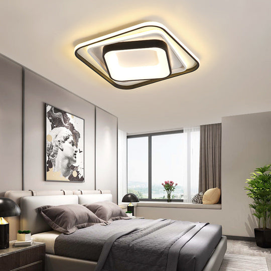Simple Black Flush Mount Acrylic Ceiling Light for Bedroom - Rectangular/Square, 19.5"/35.5" Wide - Warm/White Light