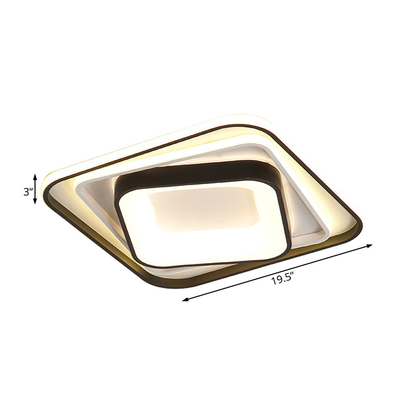 Simple Black Flush Mount Acrylic Ceiling Light for Bedroom - Rectangular/Square, 19.5"/35.5" Wide - Warm/White Light